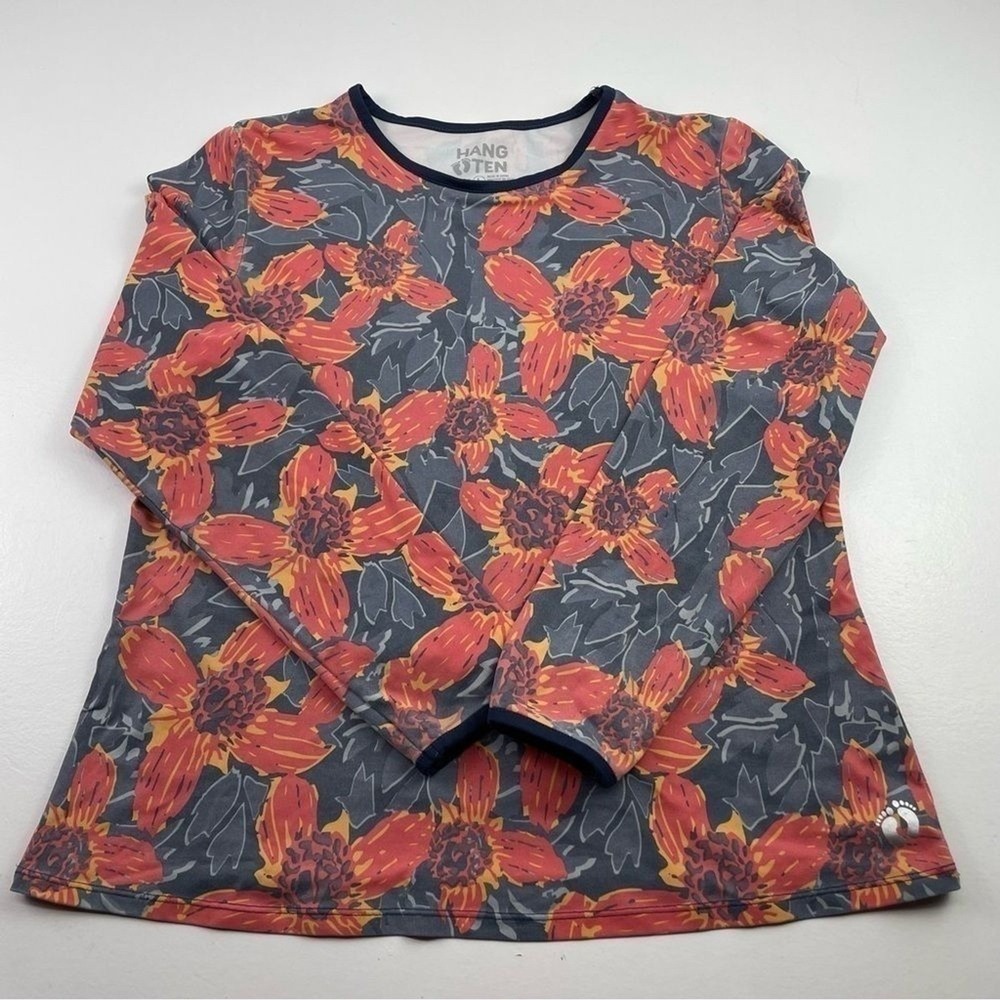 Hang Ten Women's‎ Long Sleeve Rashguard UPF 50+ Stretch shirt Back Pocket Logo L
